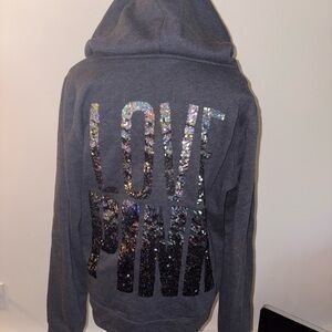 Y2K vintage victoria's secret PINK zip up hoodie with Sequin Lettering